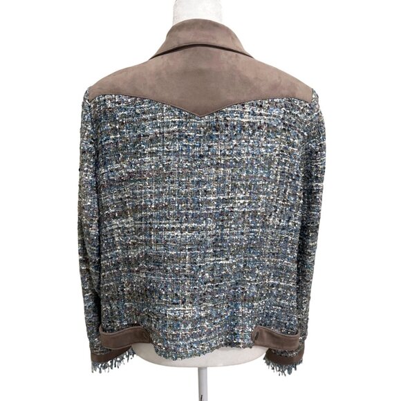 Madeleine Womens Blazer Blue Tweed & Taupe Faux Suede Jacket Size XL - Picture 3 of 7